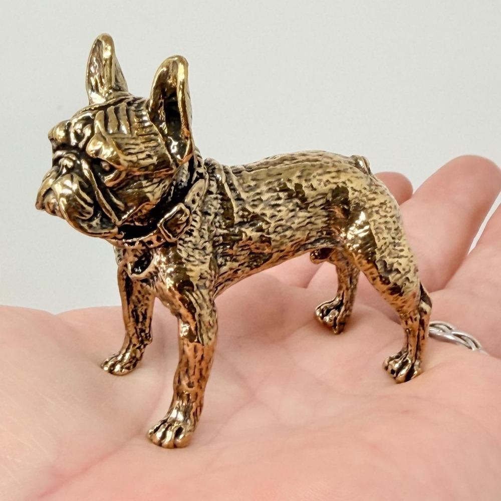 Brass French Bulldog Figurine Miniature Loyalty Totem Altar Decor‎ 1970s Style